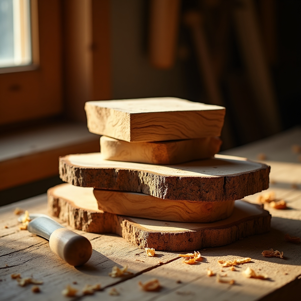 Artesano torneando una base de lámpara en madera de olivo sobre un torno de banco